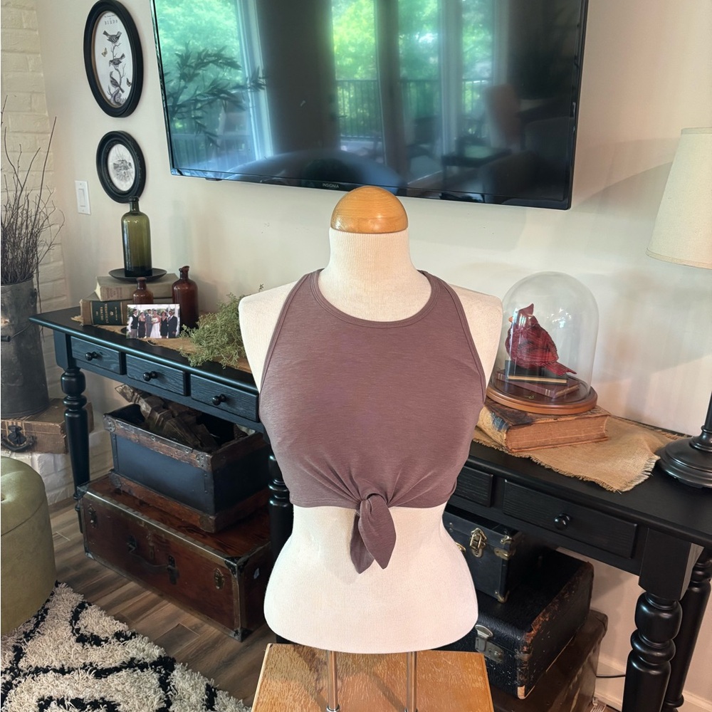 GAP Subtle Muted Brown  Sleeveless Crop Tank with Tie Front